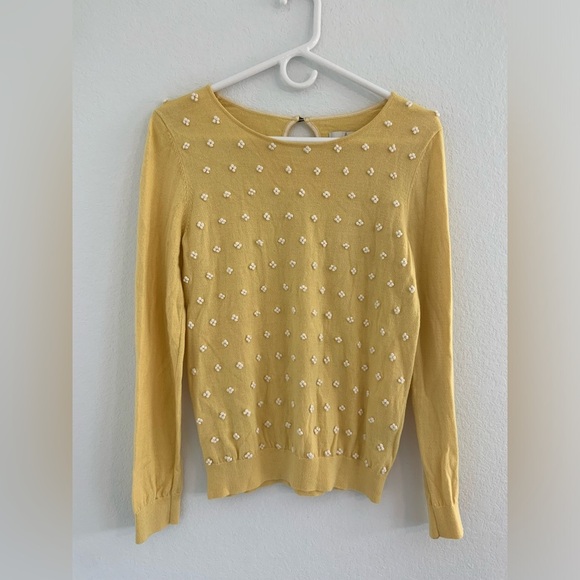 Boden French Knots Embroidered Wool Blend Lightweight Pullover Sweater Yellow - Picture 2 of 15